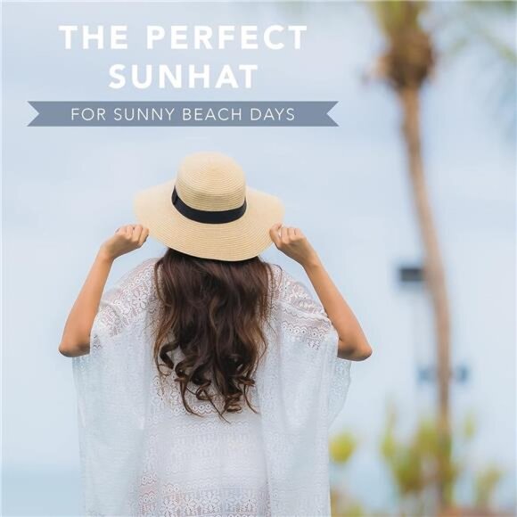 Women Floppy Sun Hat with Wide Brim—Foldable Roll-Up Straw Beach Hat UPF 50 - Picture 5 of 7